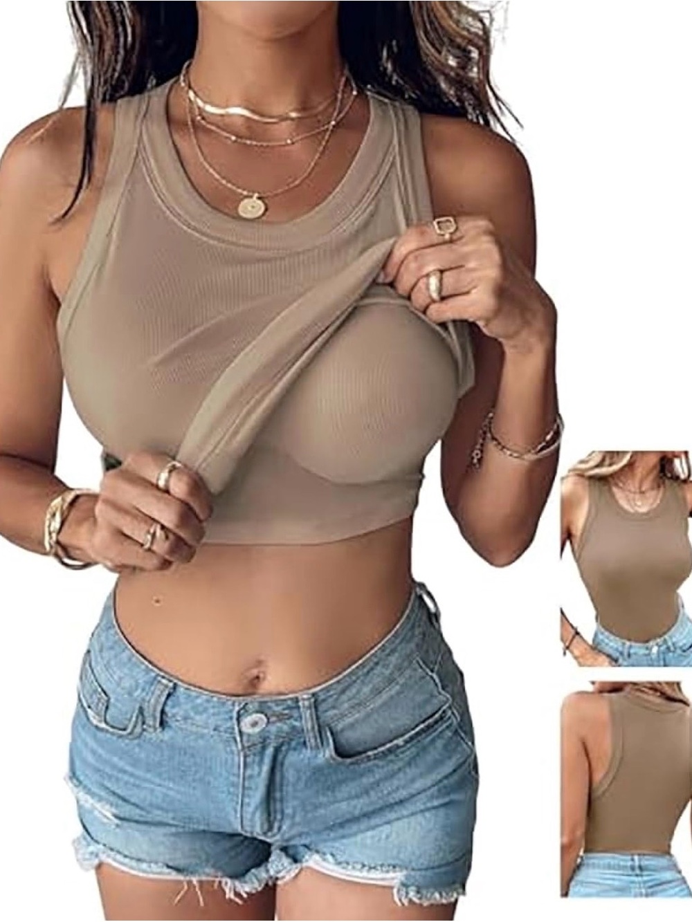 ChicMe Ribbed Tank Top with Built in Shelf Bra Women’s Medium
